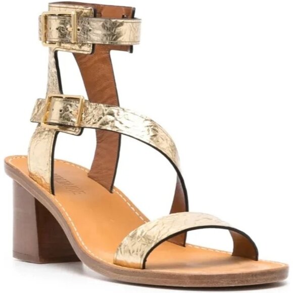 Zadig & Voltaire Cecilia Crinkled Caprese Sandals in Gold 37/ US 6 - Picture 1 of 16